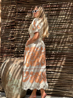 Load image into Gallery viewer, Embroidered midi linen ivory dress with orange ornaments Milo
