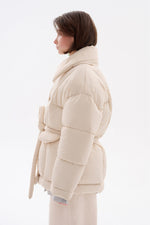 Load image into Gallery viewer, Hooded Puffer Jacket with Scarf Milk
