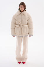 Load image into Gallery viewer, Hooded Puffer Jacket with Scarf Milk
