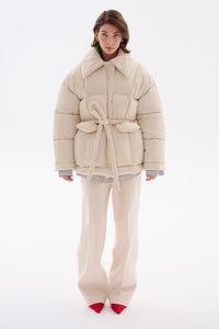 Hooded Puffer Jacket with Scarf Milk
