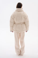 Load image into Gallery viewer, Hooded Puffer Jacket with Scarf Milk
