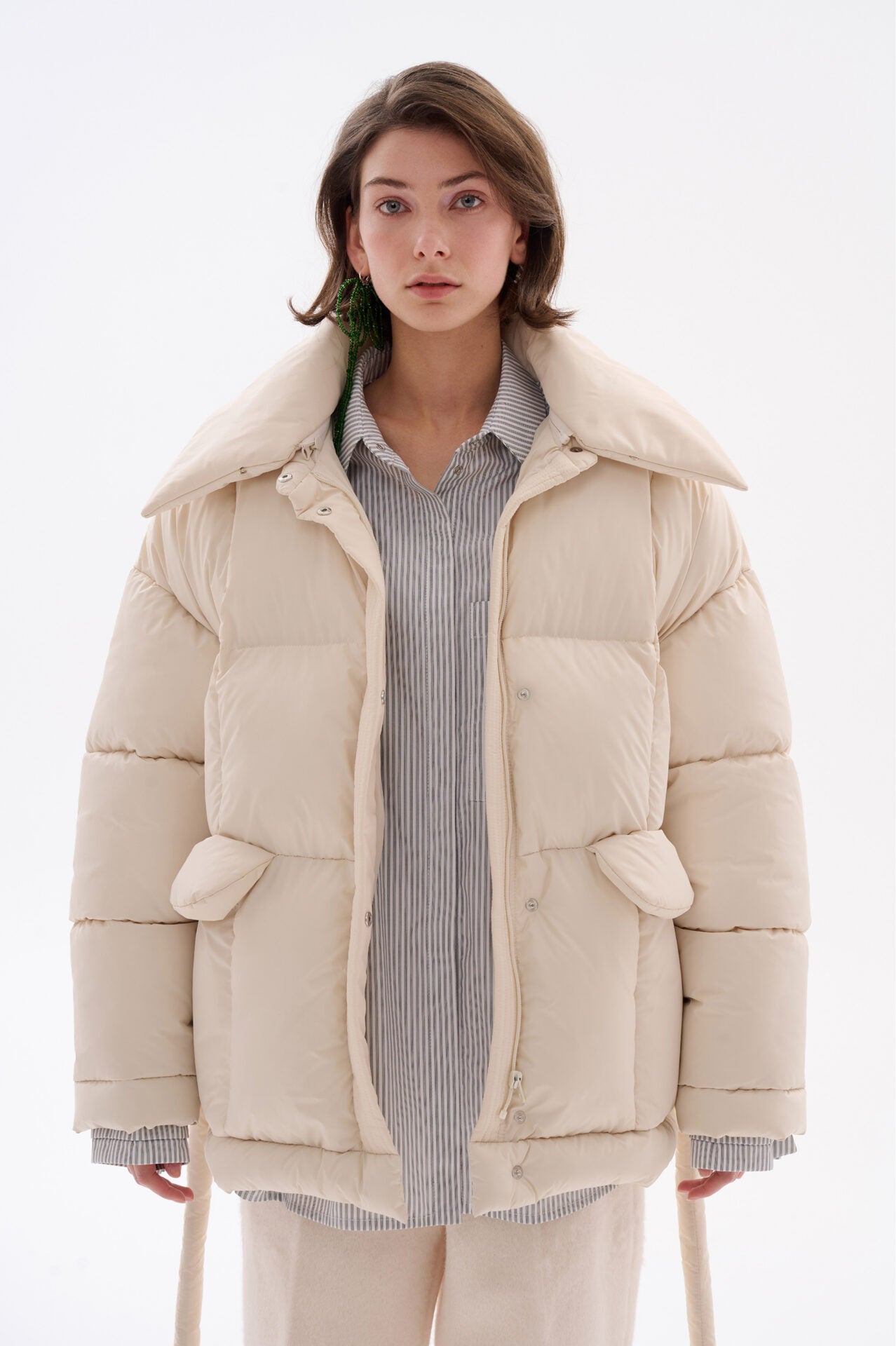 Hooded Puffer Jacket with Scarf Milk