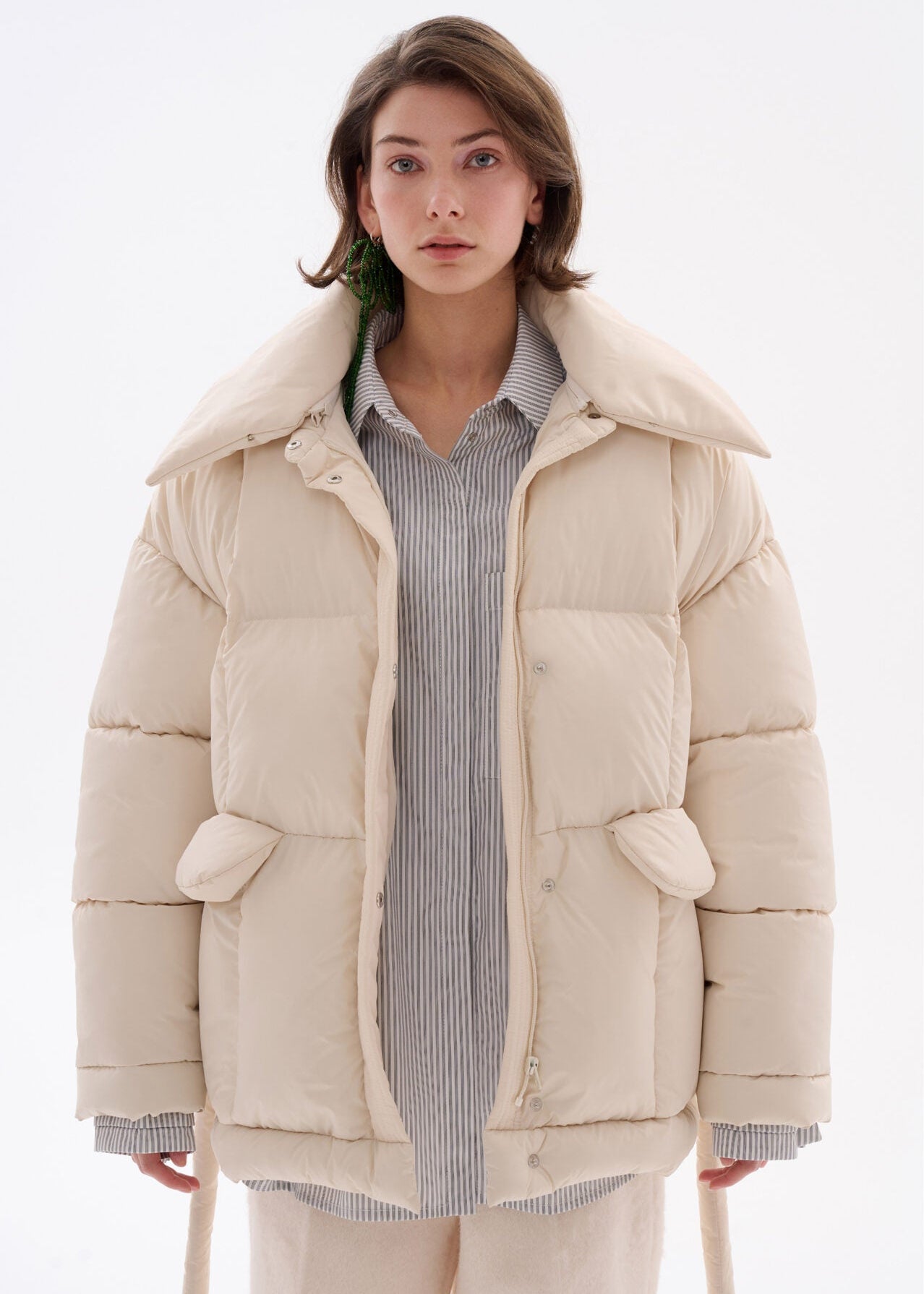 Milk Hooded Goose-Down Puffer Jacket with Bunny Scarf