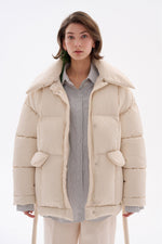 Load image into Gallery viewer, Hooded Puffer Jacket with Scarf Milk
