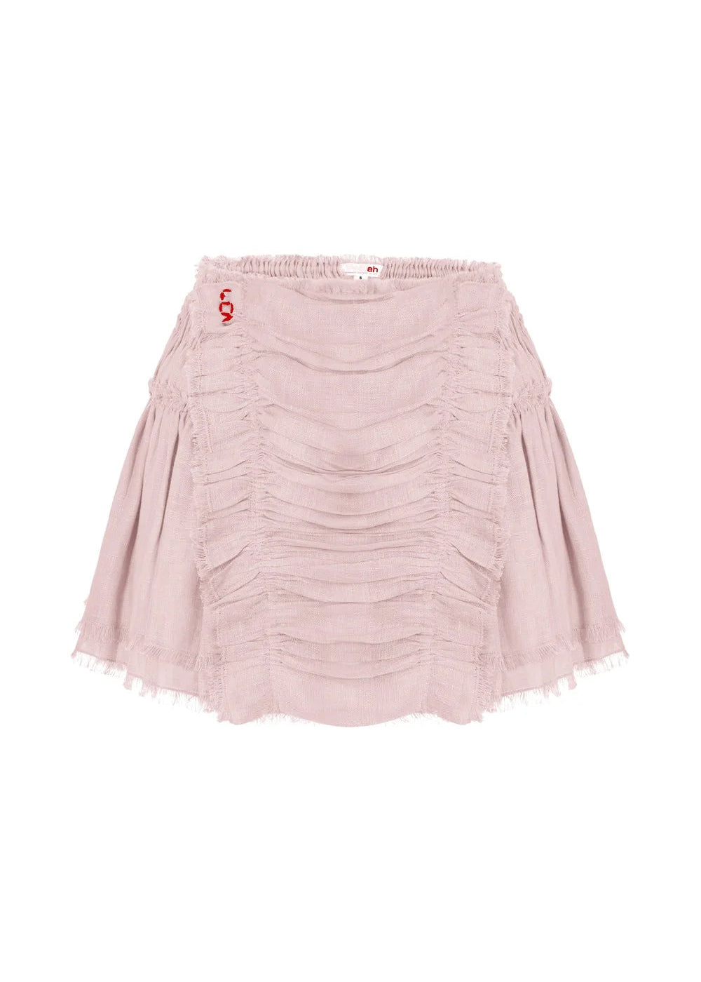 Pink Linen Mini Skirt with Layered Ruffles