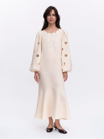 Load image into Gallery viewer, Beige Linen Embroidered Dress Yasmin

