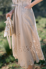 Load image into Gallery viewer, Embroidered midi linen pink dress with ornaments Medeina
