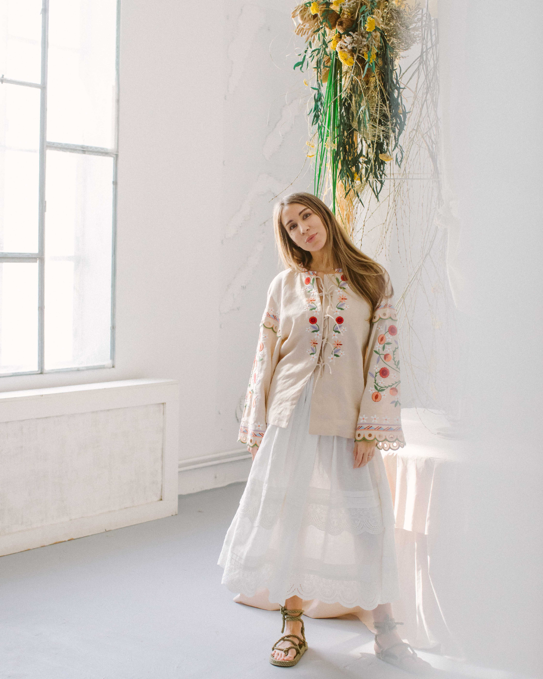 Fustă lungă din in cu broderie Mistif