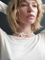 Load image into Gallery viewer, MYRNI necklace with shaped pearls and a bird gold hardware
