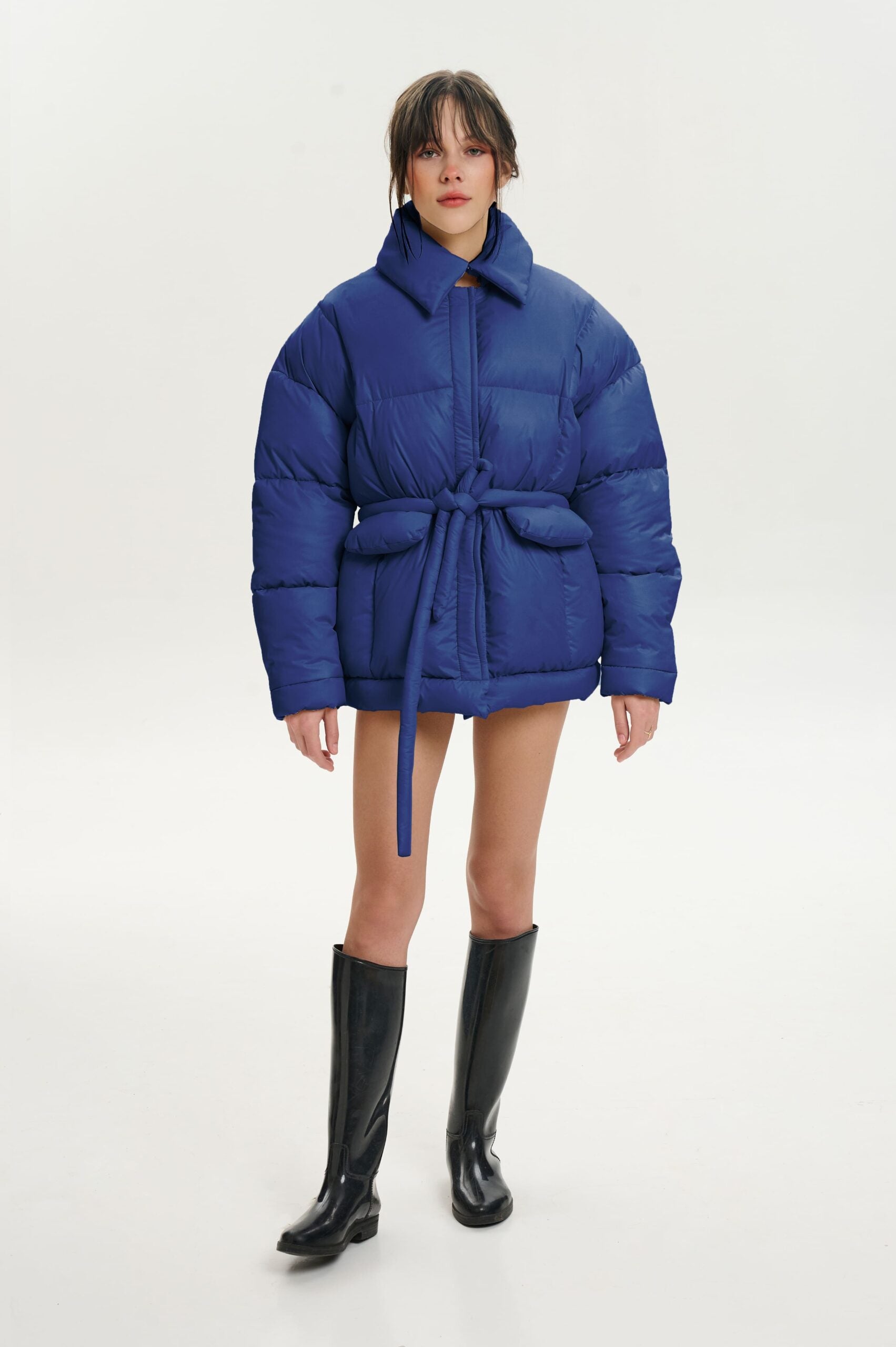 Hooded Puffer Jacket with Scarf Electric Blue