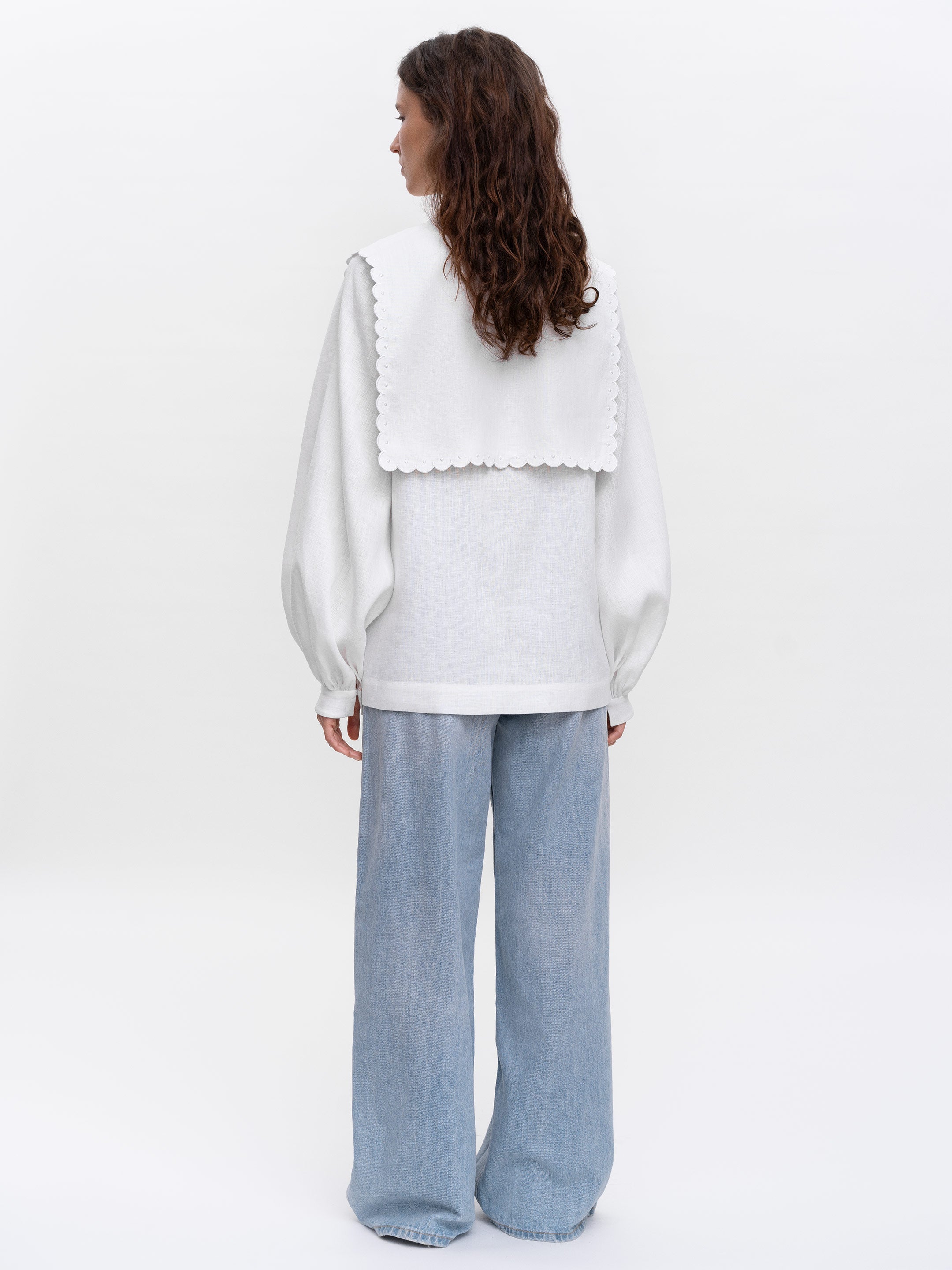 Embroidered White Linen Blouse - Plyn