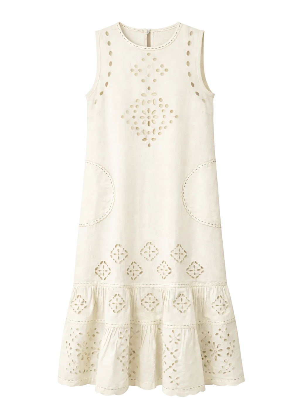 Ivory Embroidered Linen Midi Dress – Harmonica