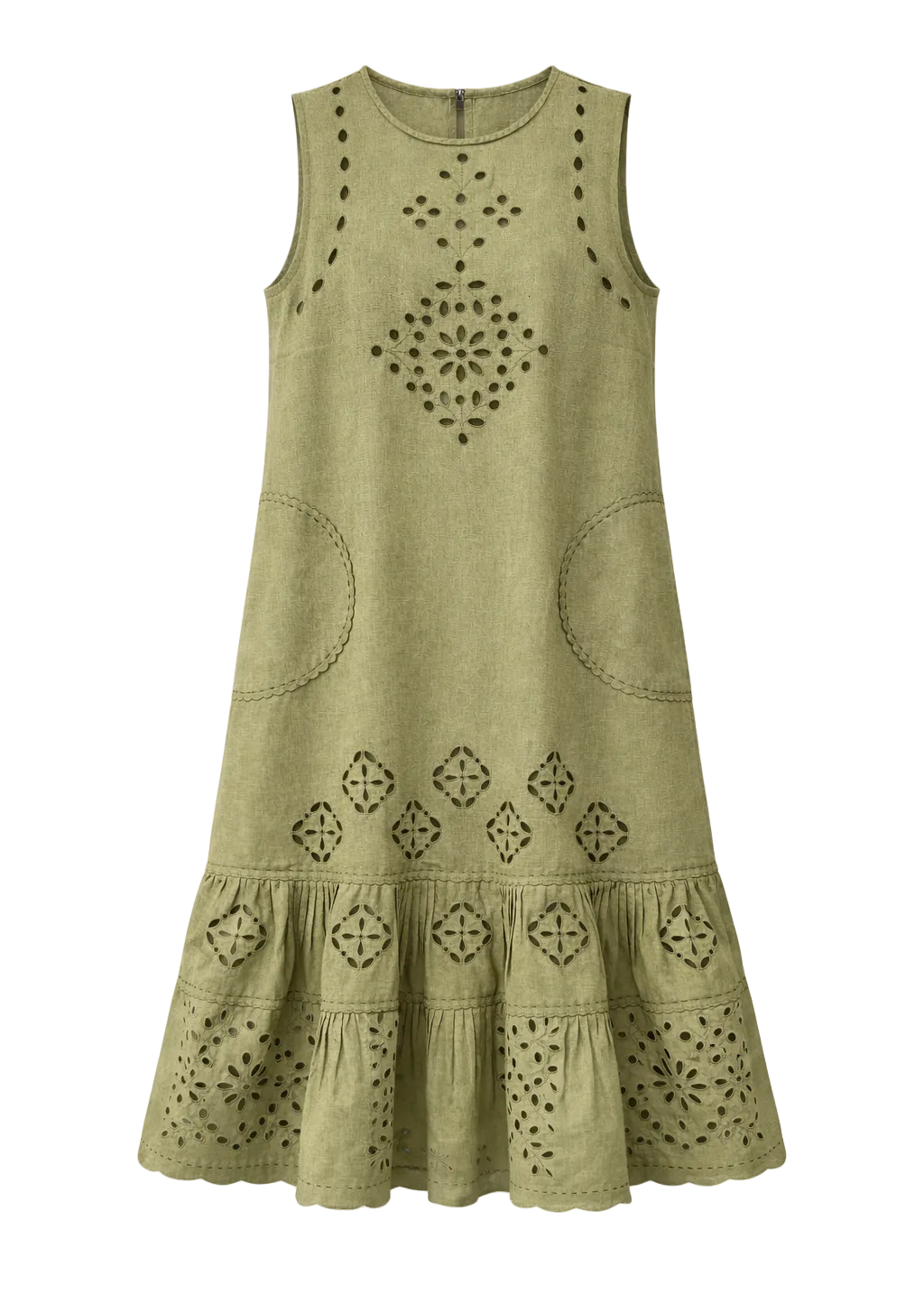 Olive Embroidered Linen Midi Dress – Harmonica