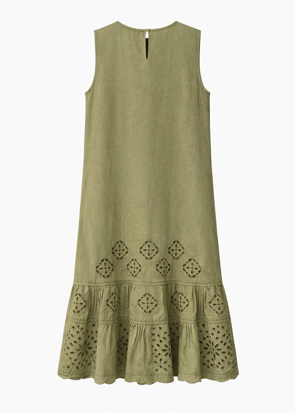 Olive Embroidered Linen Midi Dress – Harmonica