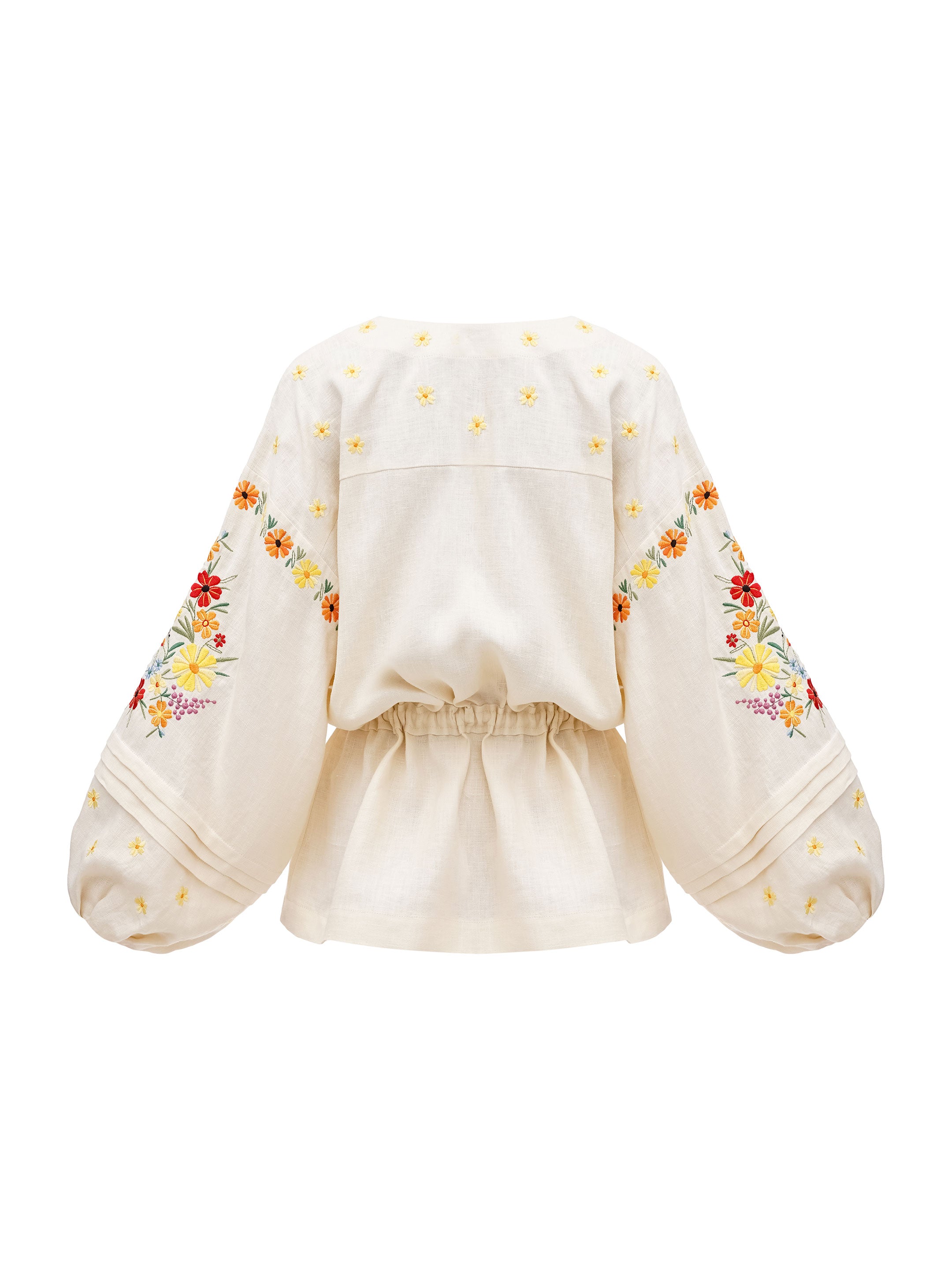 Bluza Budzhak din in natural ușor cu mâneci largi si broderie florală