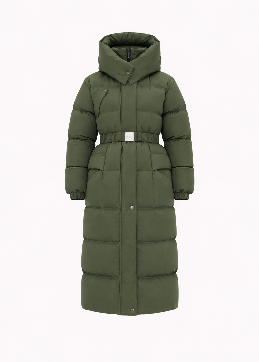 Khaki Long Down Puffer Coat with Goose-Down Filling – Sport 21