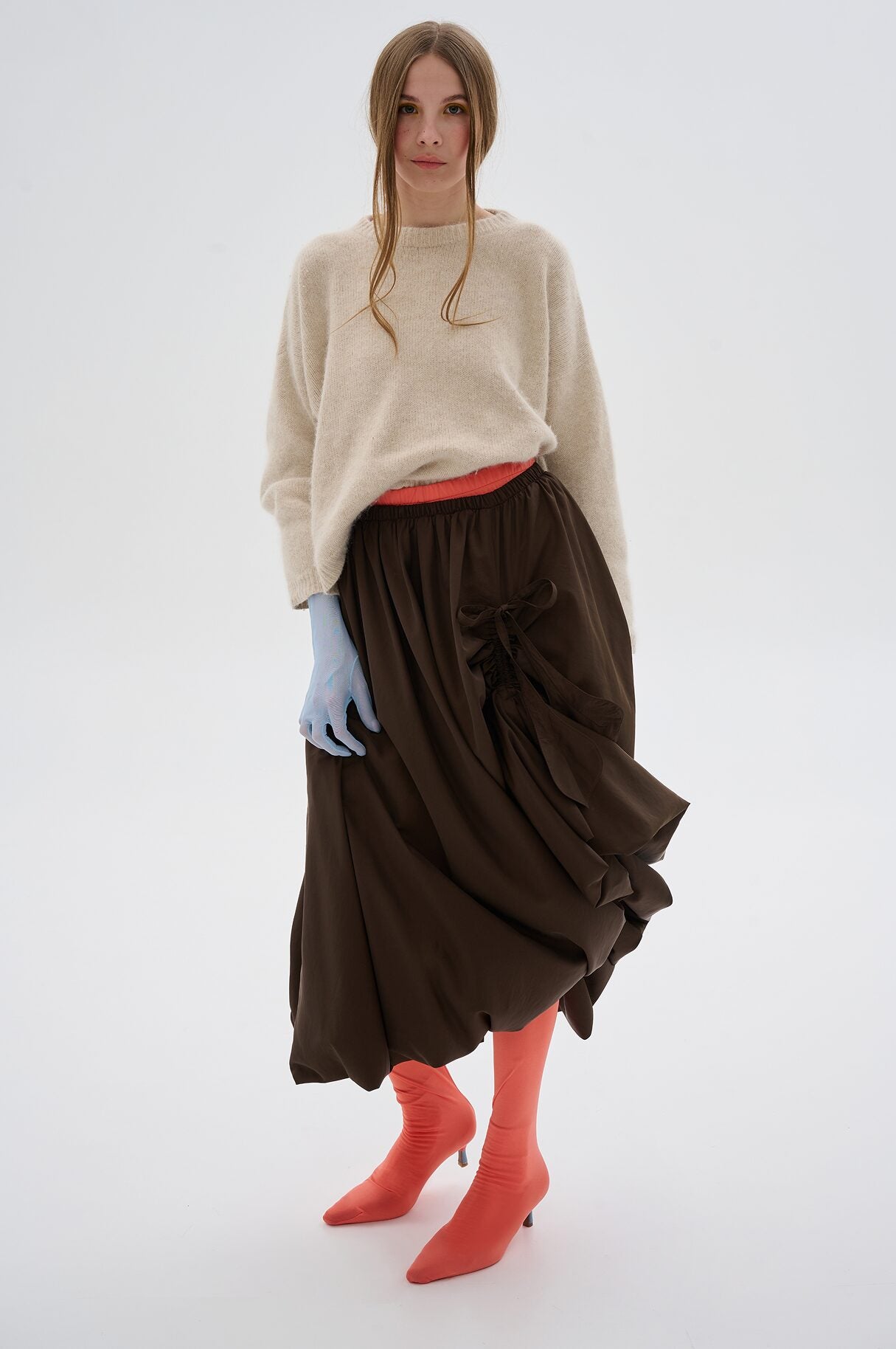 Fustă Parachute cu Fundițe Ajustabile - Tulip Maro