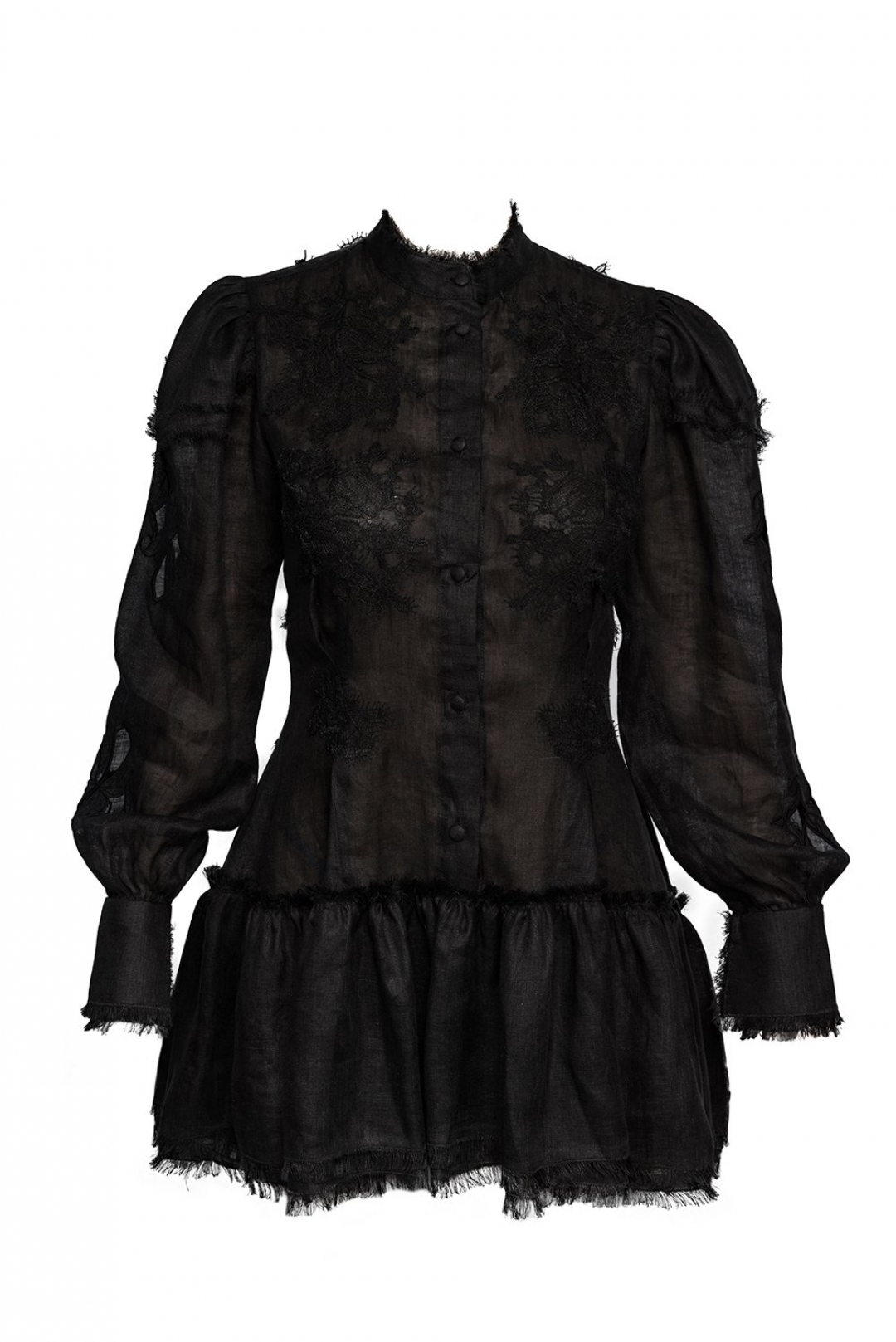 Embroidered semi fitted backless black dress