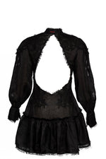 Load image into Gallery viewer, Embroidered semi fitted backless black dress

