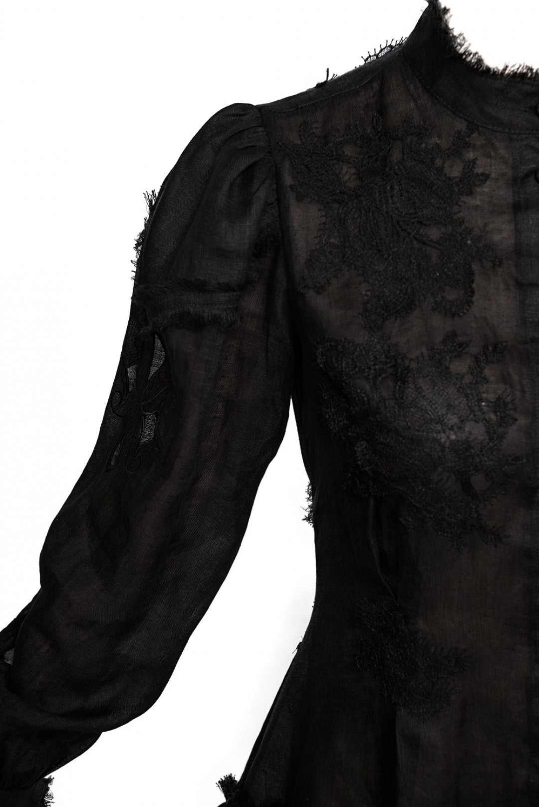 Rochie mini neagră din in brodată cu spatele gol