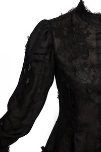 Embroidered semi fitted backless black dress