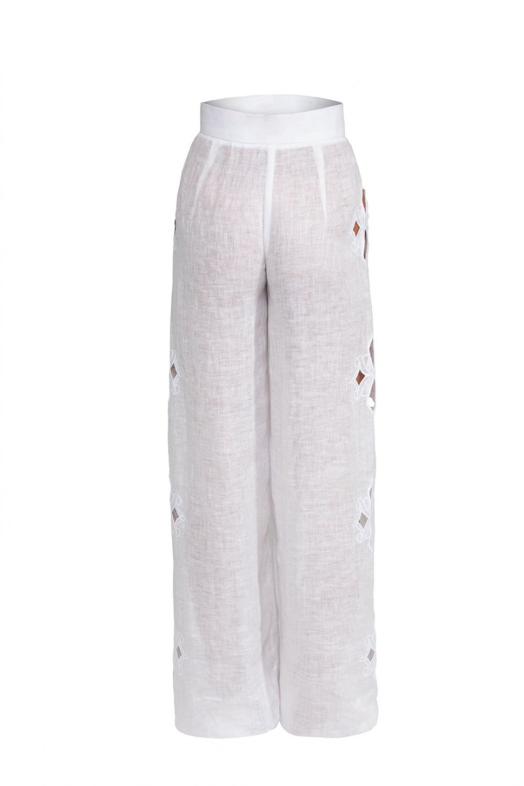 Embroidered long white pants