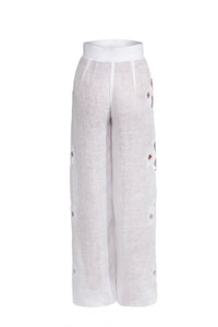Embroidered long white pants