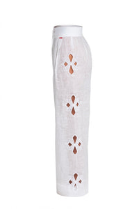 Embroidered long white pants