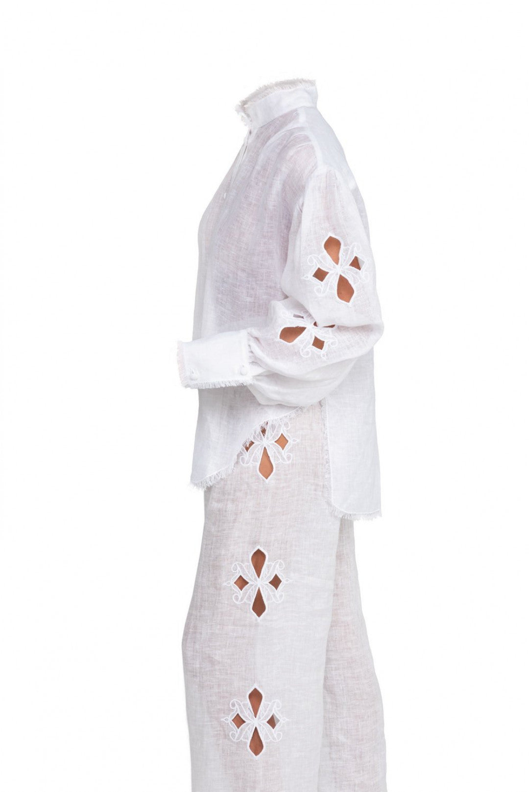 High-Waist White Embroidered Pants