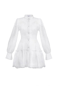 Embroidered semi fitted backless white dress