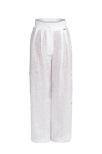 Embroidered long white pants