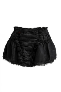 Layered raffled black mini skirt