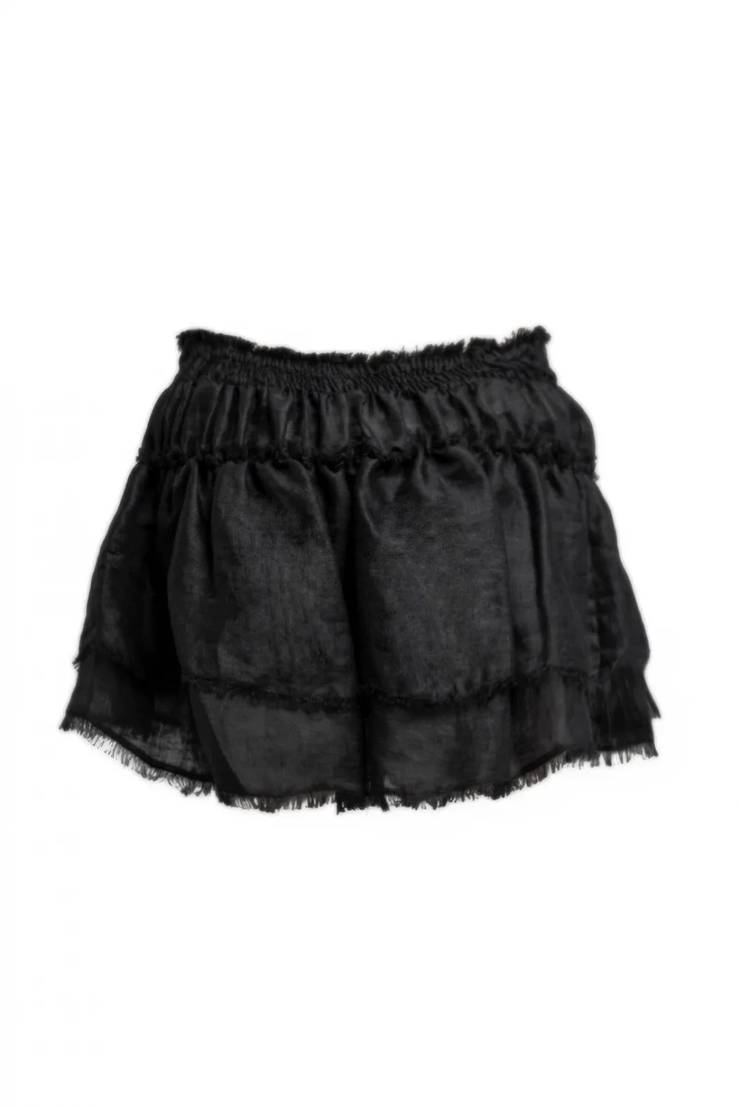 Fustă mini neagră din in cu volănașe