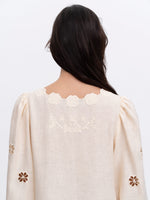 Load image into Gallery viewer, Beige Linen Embroidered Dress Yasmin
