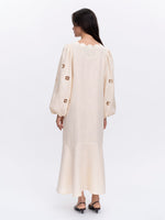 Load image into Gallery viewer, Beige Linen Embroidered Dress Yasmin
