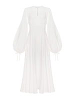 Load image into Gallery viewer, White Linen Embroidered Dress Dew
