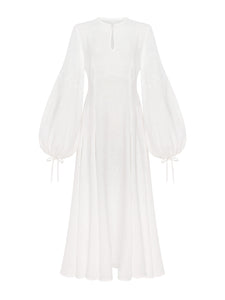 White Linen Embroidered Dress Dew