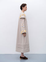 Load image into Gallery viewer, Beige linen embroidered dress with floral motifs and tassels Vesnyanka Beige
