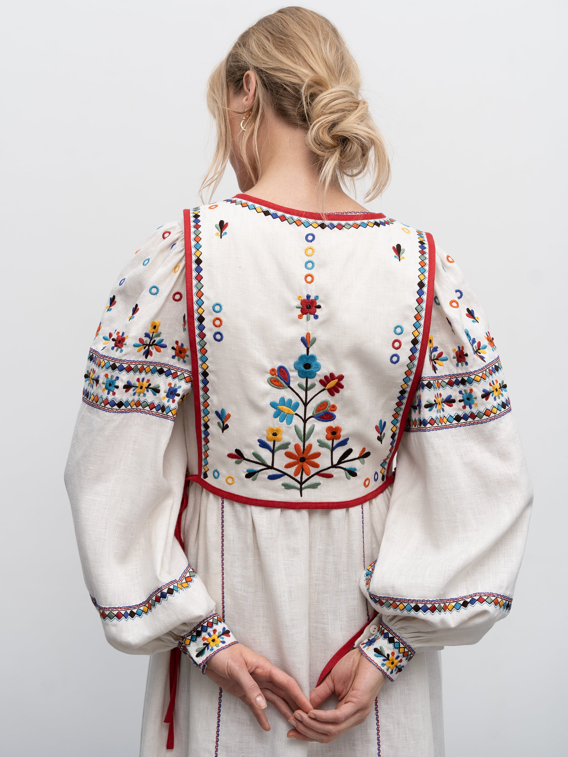 Linen Embroidered Vest with Traditional Motifs and Ties – Yaryna