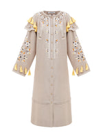Load image into Gallery viewer, Beige linen embroidered dress with floral motifs and tassels Vesnyanka Beige

