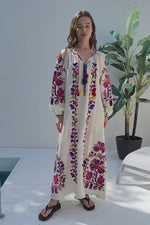 Load and play video in Gallery viewer, Embroidered maxi linen dress with ornaments Gloria

