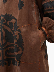 Embroidered midi linen dress with ornaments Aelia