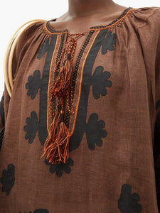 Embroidered midi linen dress with ornaments Aelia