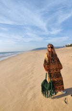 Load image into Gallery viewer, Embroidered maxi linen brown dress with ornaments Namia
