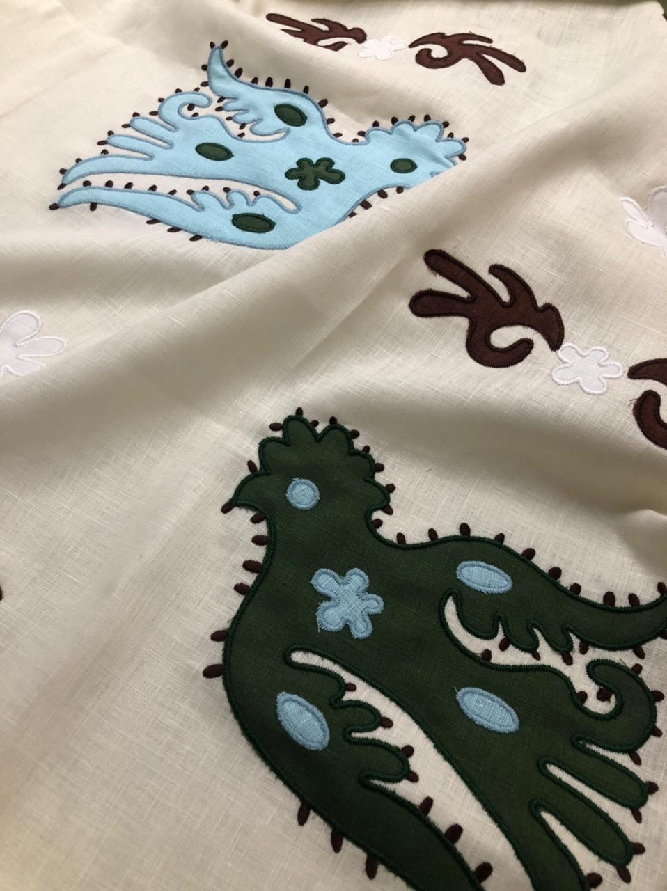 Natural Linen Midi Dress with Colorful Embroidery – Manarola