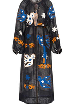 Load image into Gallery viewer, Embroidered midi linen dress with ornaments Manarola
