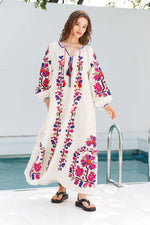 Load image into Gallery viewer, Embroidered maxi linen dress with ornaments Gloria
