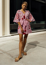 Load image into Gallery viewer, Embroidered mini linen dress with ornaments Antheia

