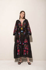 Load image into Gallery viewer, Embroidered maxi linen dress with ornaments Gloria

