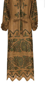 Load image into Gallery viewer, Embroidered maxi linen brown dress with ornaments Namia
